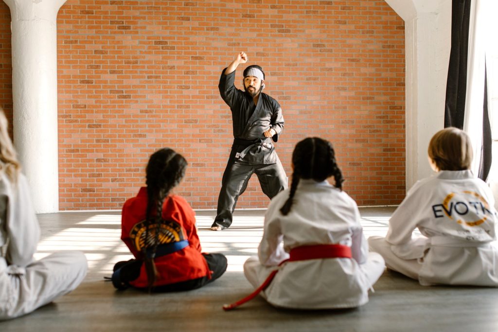 karate sensei leading a class
